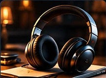 Wireless headphones resting on a nightstand