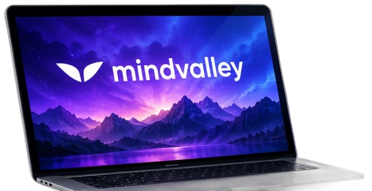 Mindvalley learning platform shown on a laptop screen
