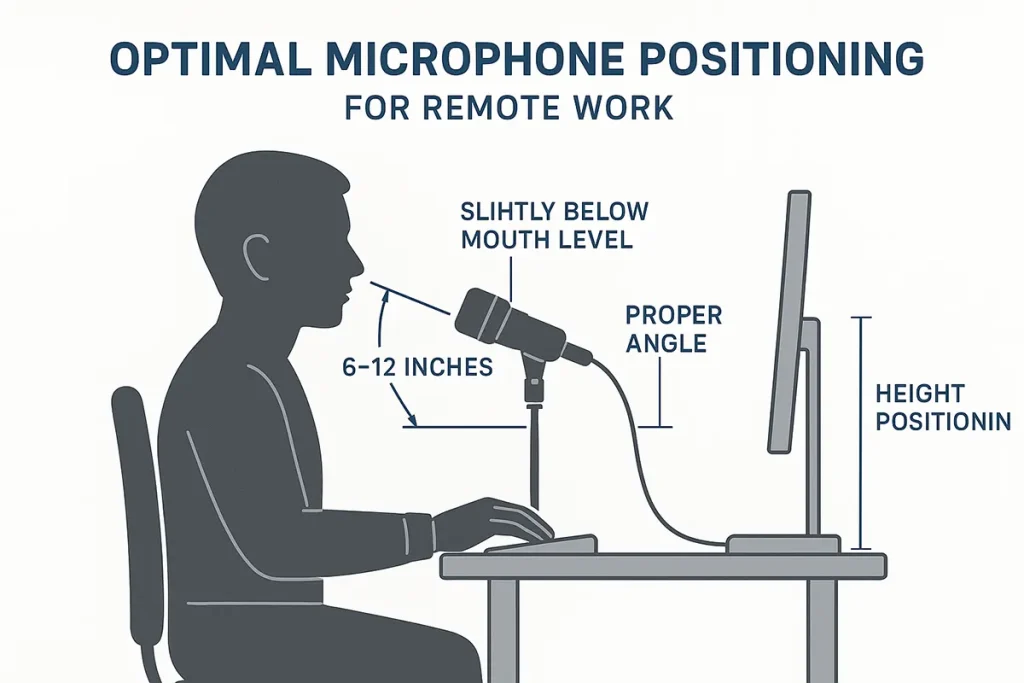 Diagram showing optimal microphone positioning for remote work meetings