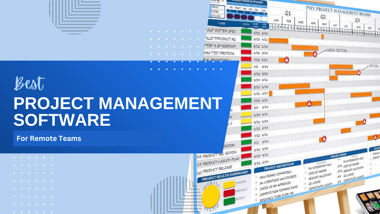 Best project management software for remote teams visualized on a dashboard and Gantt chart.