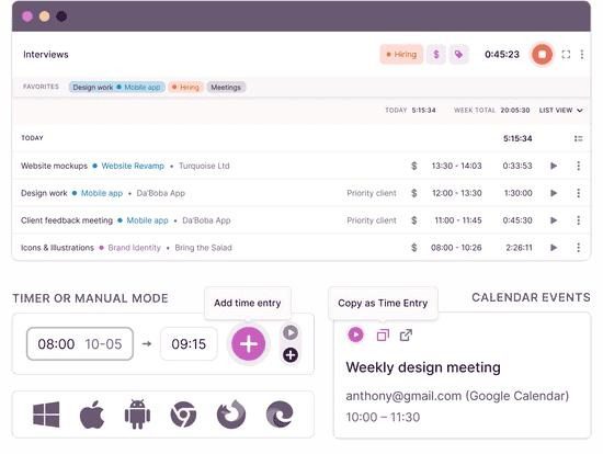 toggl track dashboard screenshot