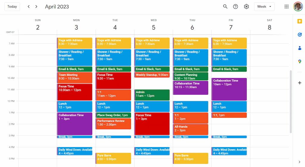google calendar dashboard screenshot