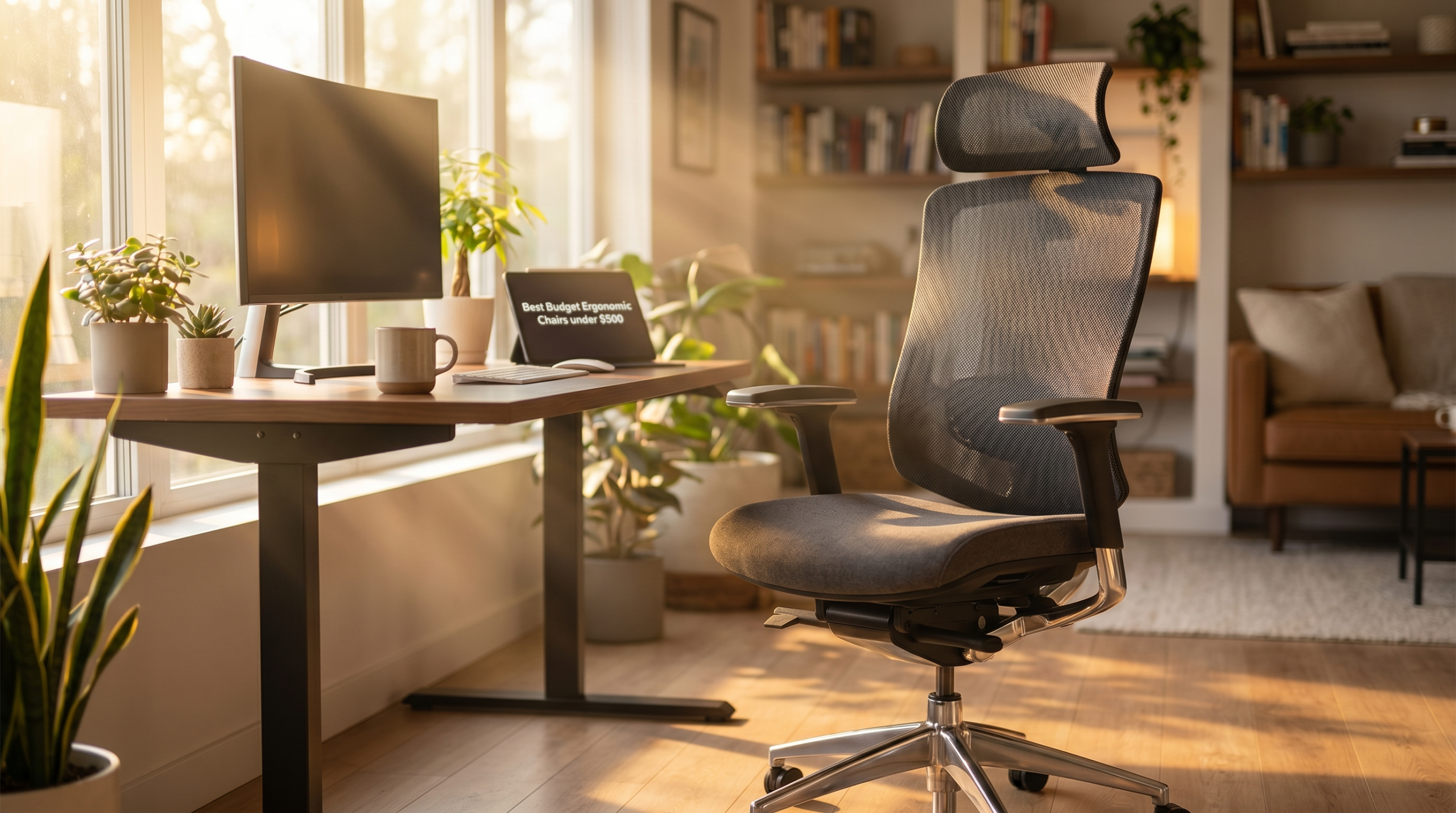 Ergonomic office chair under $300 in a modern home office setup, comfortable budget ergonomic chair