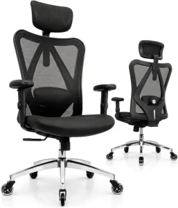 Dual angle view of a black mesh ergonomic chair equipped with clear rollerblade-style caster wheels.