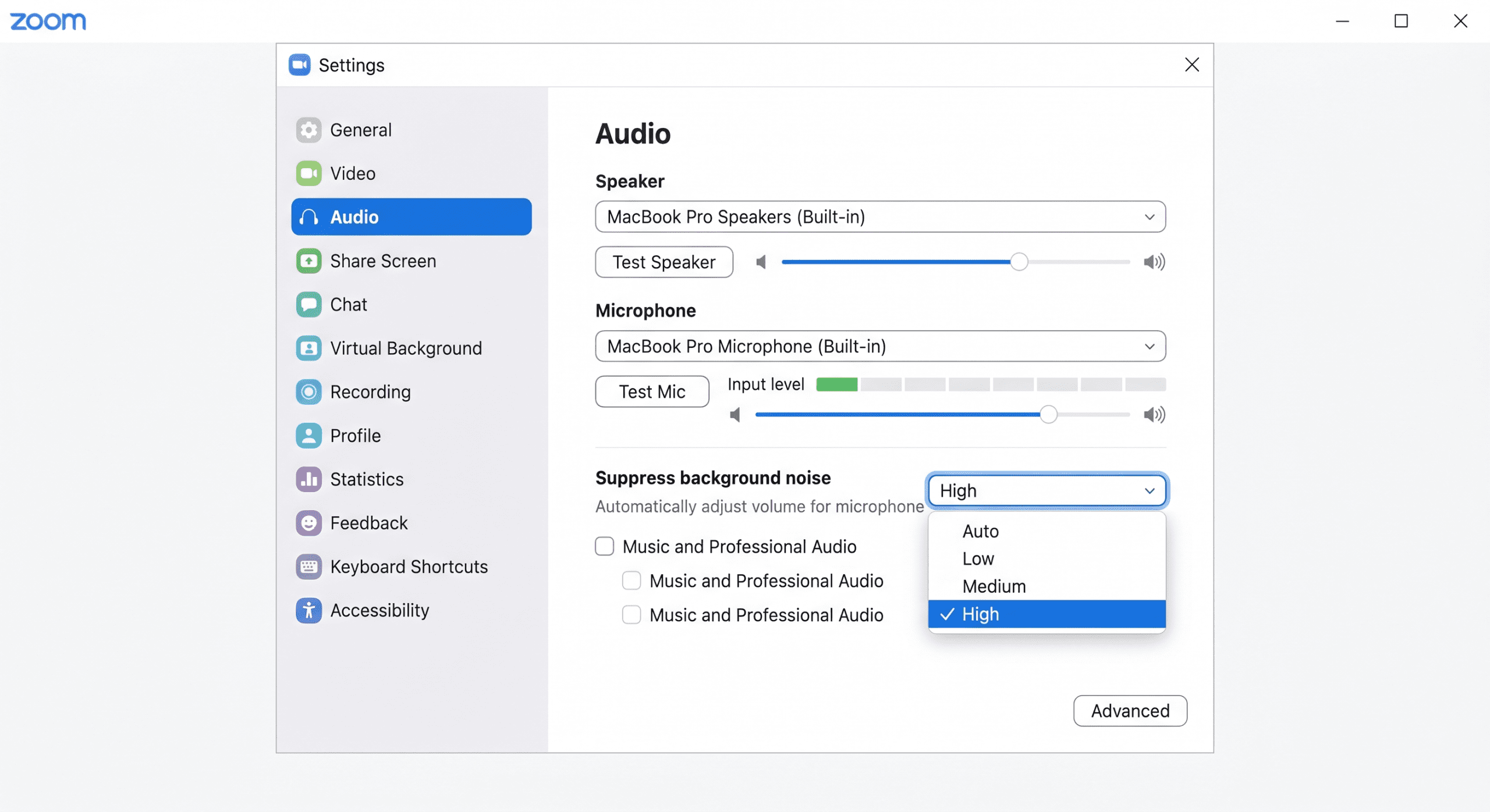 How to reduce background noise on video calls - Zoom audio suppression settings