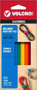 Colorful Velcro brand hook-and-loop ties for electronics cable management.