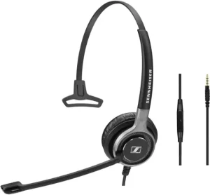 Sennheiser single-sided headset with boom microphone and inline controls.