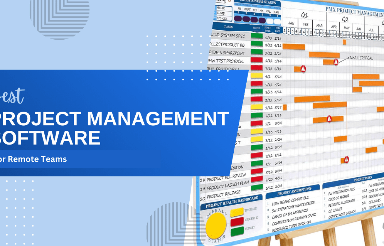 Best project management software for remote teams visualized on a dashboard and Gantt chart.